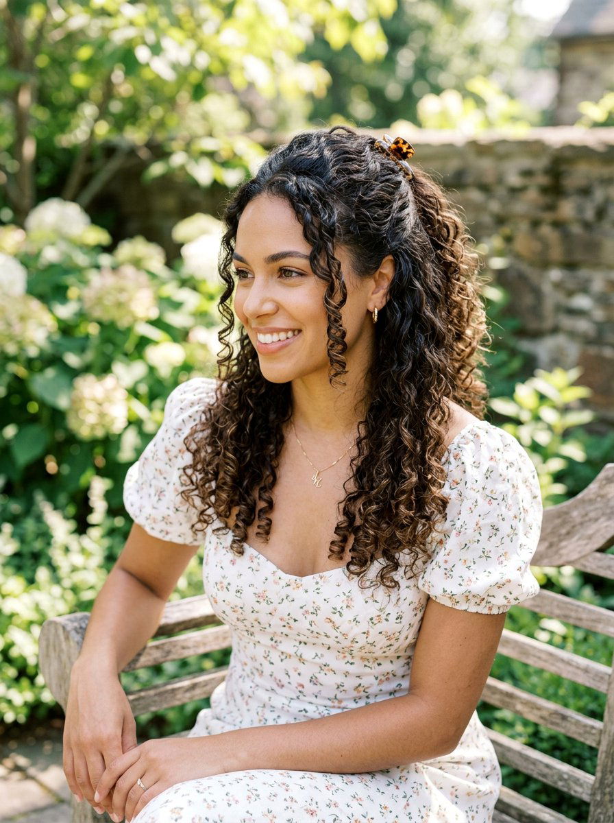 Half Up Half Down Curls - 20 simple hairstyle for curly shoulder length hair - 20 simple hairstyle for curly shoulder length hair