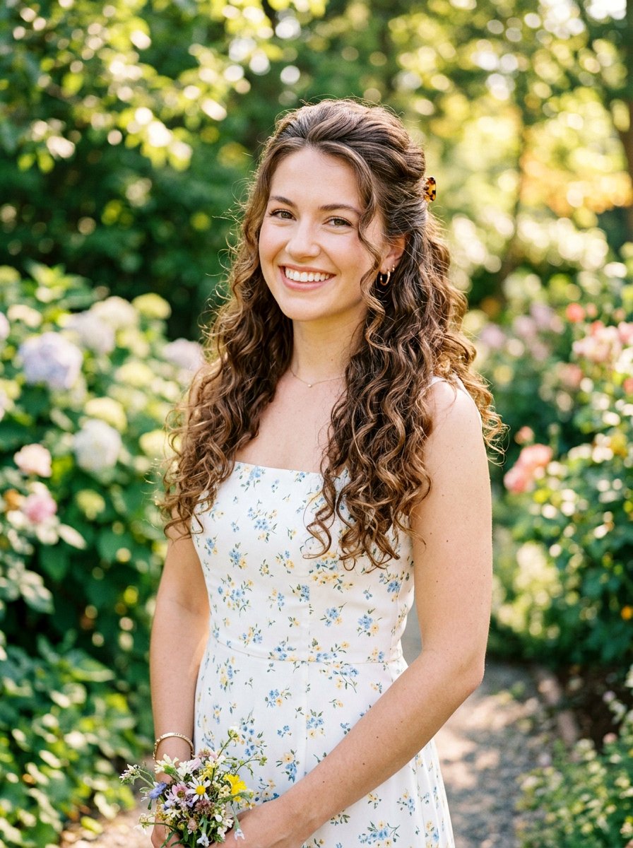 Half Up Half Down Curls - 20 simple hairstyle for graduation day - 20 simple hairstyle for graduation day