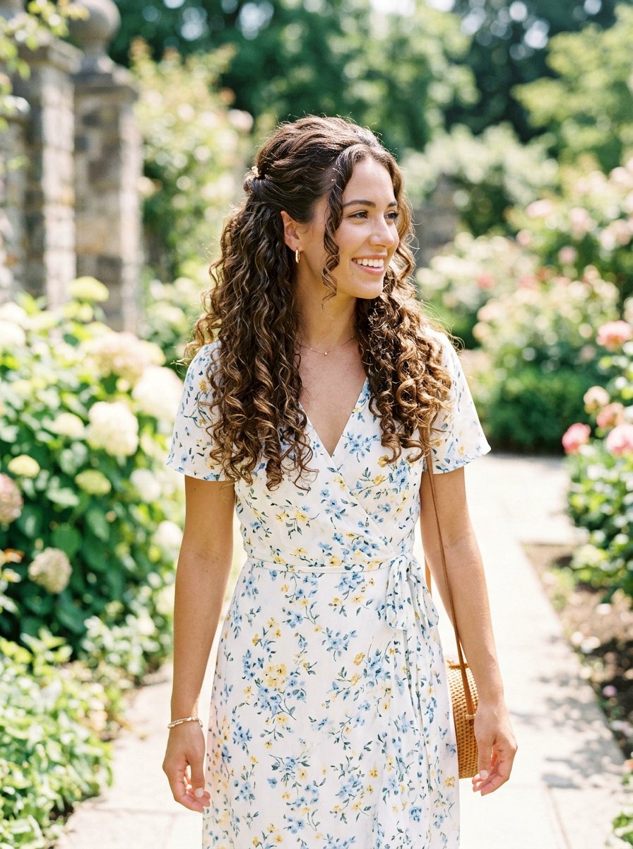 Half Up Half Down Curls - 20 simple hairstyle for work dinner - 20 simple hairstyle for work dinner