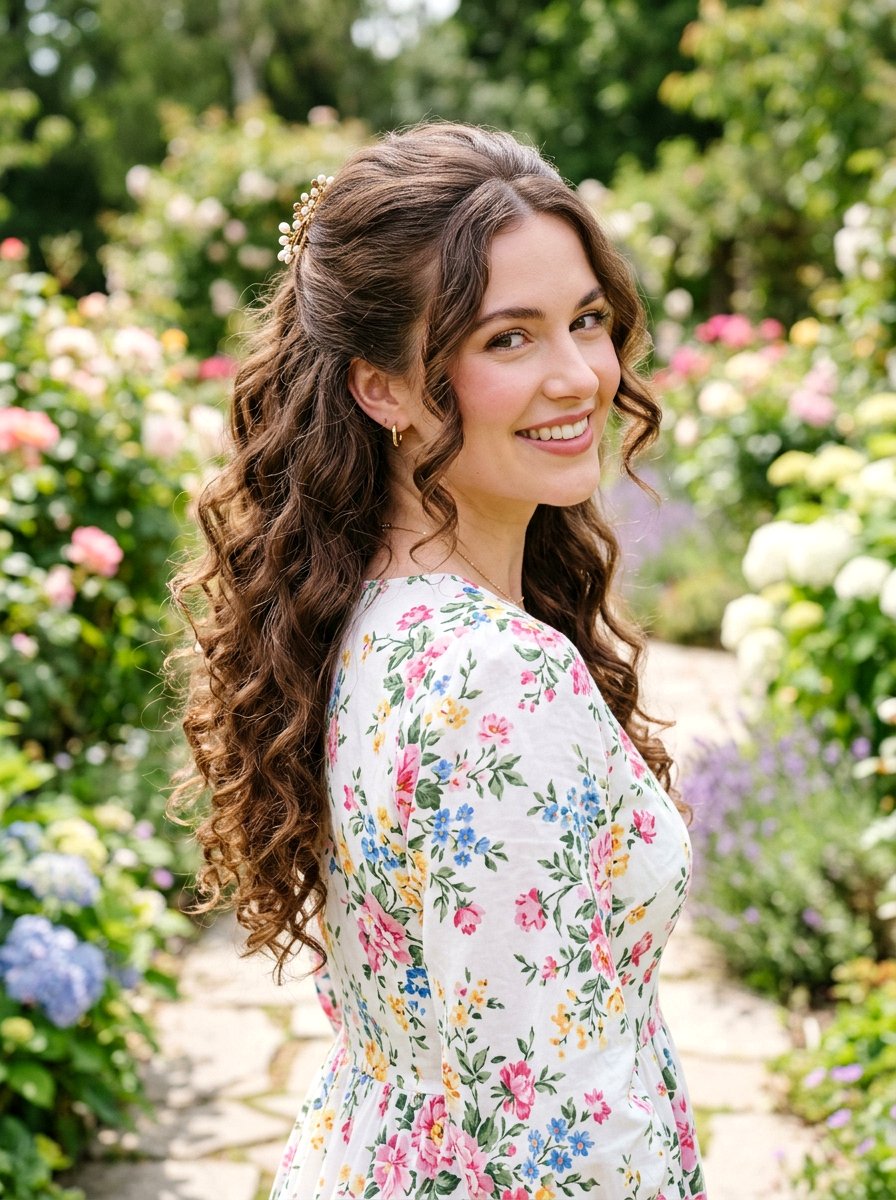 Half Up Half Down Curls - 20 soft glam hairstyle for graduation - 20 soft glam hairstyle for graduation