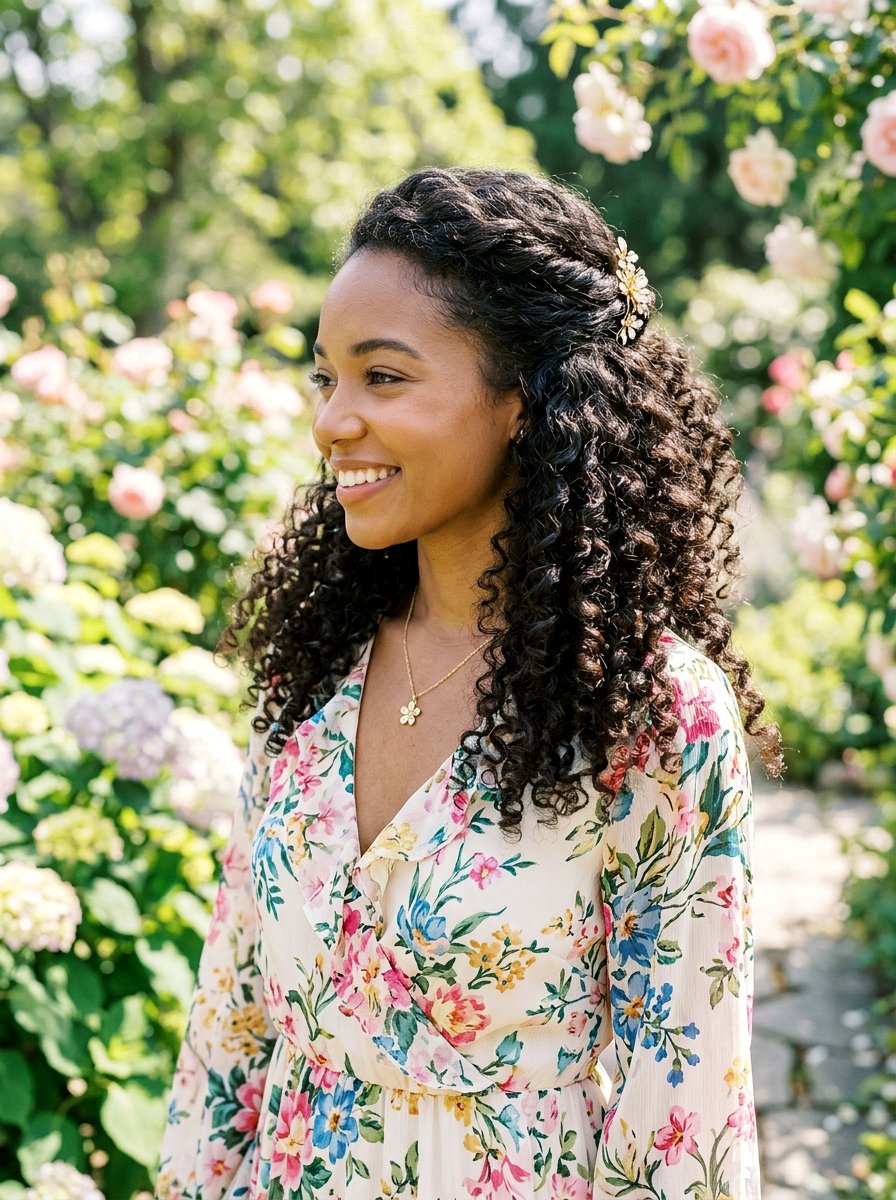 Half Up Half Down Curls - 20 soft glam hairstyle for shoulder length hair - 20 soft glam hairstyle for shoulder length hair