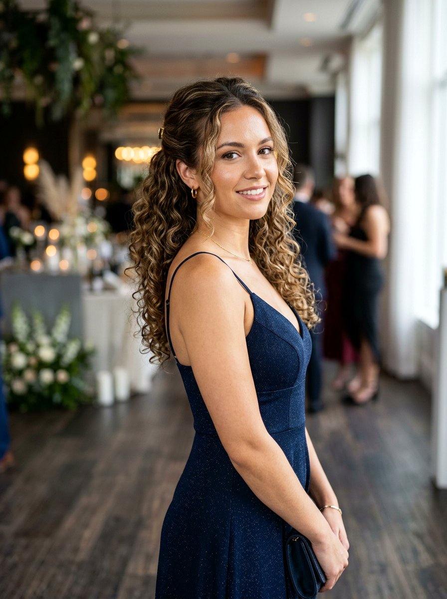 Half Up Half Down Curls - 20 vacation hairstyle for cruise nights - 20 vacation hairstyle for cruise nights