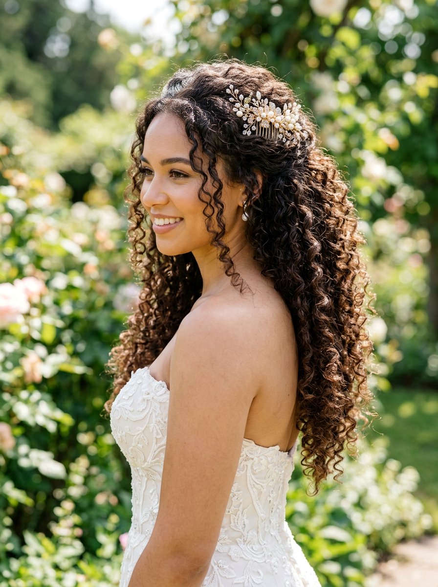 Half Up Half Down Curls - 20 viral wedding hairstyle ideas - 20 viral wedding hairstyle ideas