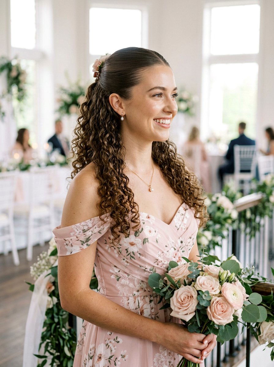 Half Up Half Down Curls - 20 wedding hairstyles for black bridesmaids - 20 wedding hairstyles for black bridesmaids