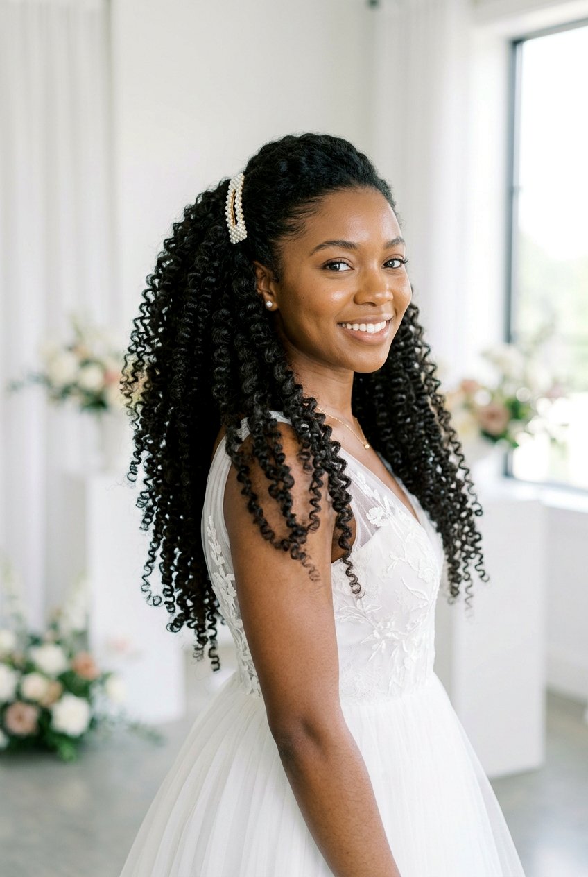 Half Up Half Down Curls - 20 prom hairstyle for curly natural hair - 20 prom hairstyle for curly natural hair