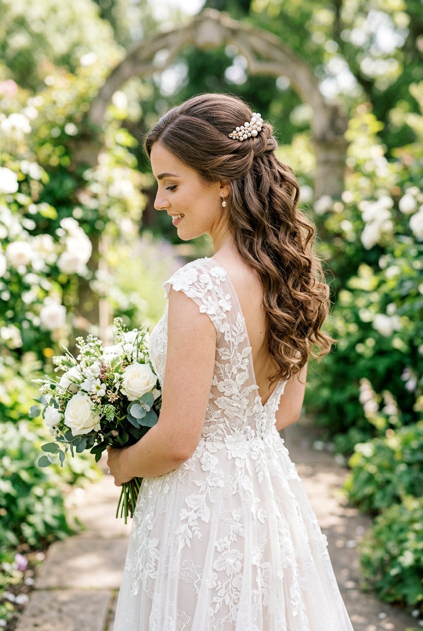 Half Up Half Down Curls - 20 simple bridal curls for outdoor wedding - 20 simple bridal curls for outdoor wedding