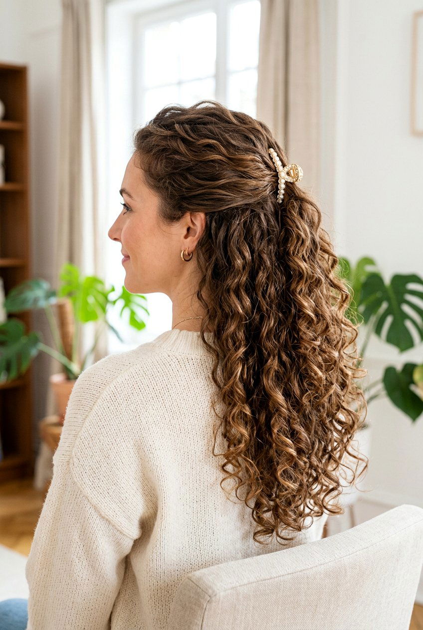 Half Up Half Down Curls - 20 curly hairstyles for long hair - 20 curly hairstyles for long hair