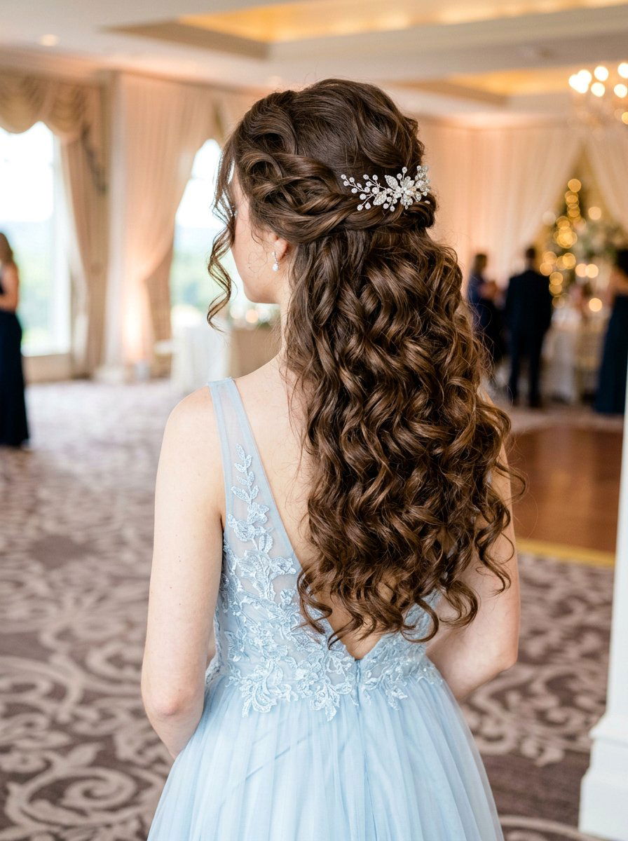 Half Up Half Down Curls Prom Hairstyle - 20 viral prom hairstyle ideas - 20 viral prom hairstyle ideas