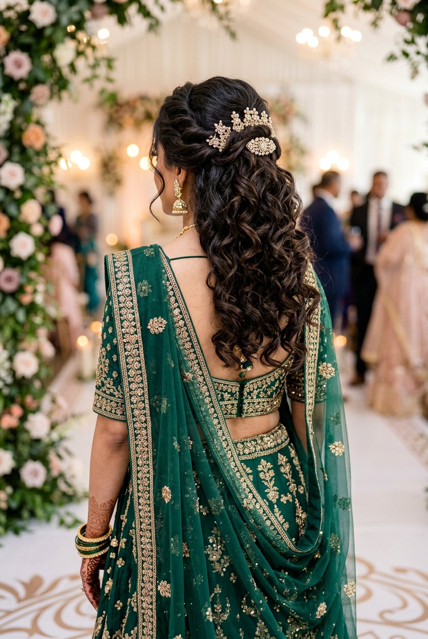 Half Up Half Down Curls With Back Dupatta - 20 bridal hairstyles with dupatta - 20 bridal hairstyles with dupatta