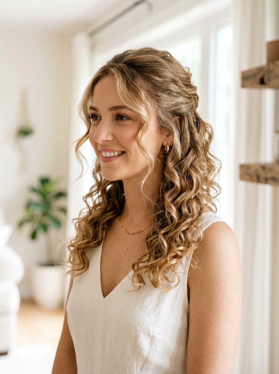 Half Up Half Down Curls With Face Framing Pieces - 20 wedding guest half up half down curls - 20 wedding guest half up half down curls