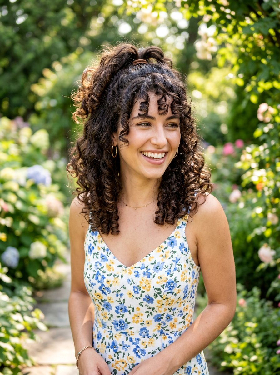 Half Up Half Down Curly Bob - 20 easy hairstyle for curly bob women - 20 easy hairstyle for curly bob women