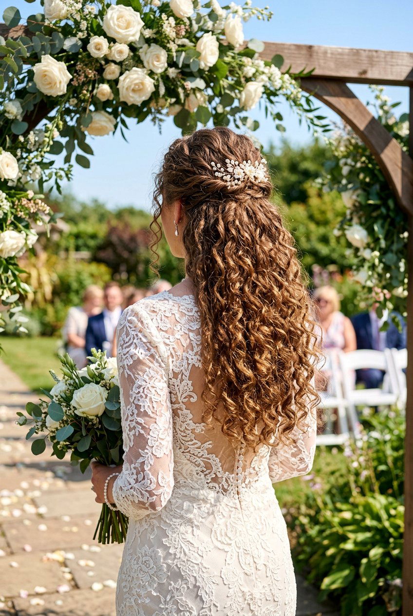 Half Up Half Down Curly Bridal Hair - 20 bridal hairstyle for curly veil look - 20 bridal hairstyle for curly veil look