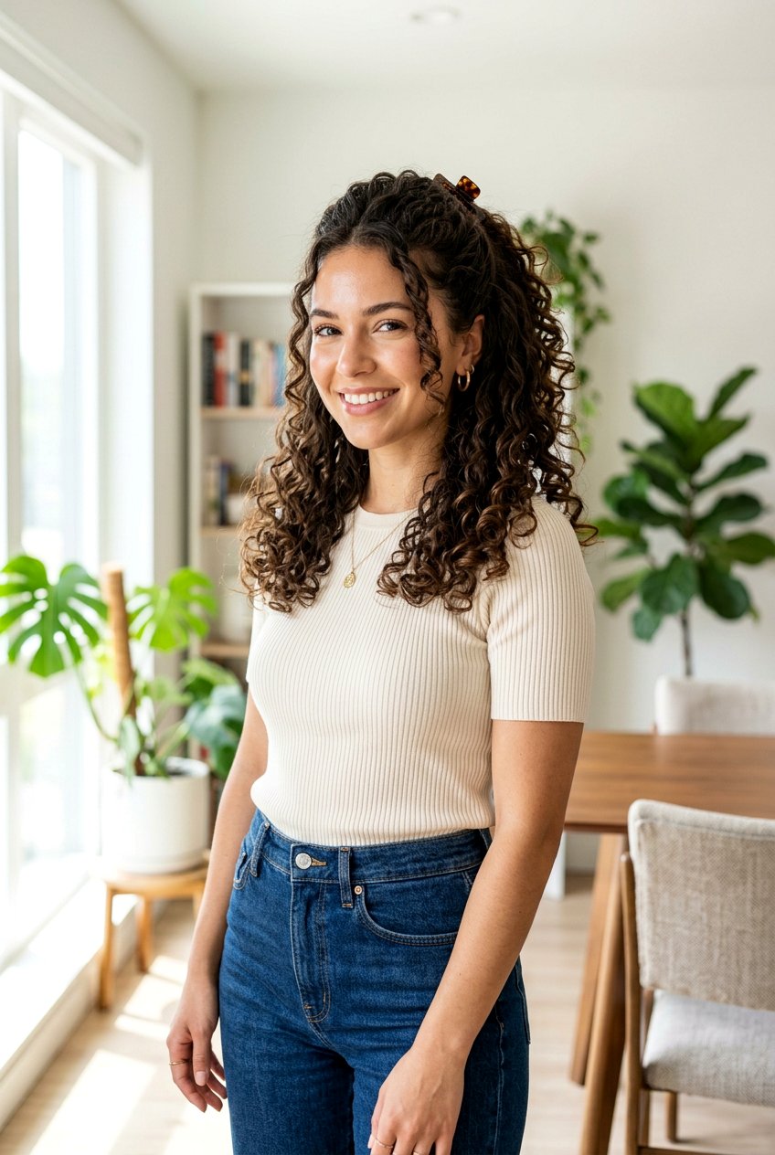 Half Up Half Down Curly Hair - 20 birthday hairstyle for curly shoulder length hair - 20 birthday hairstyle for curly shoulder length hair