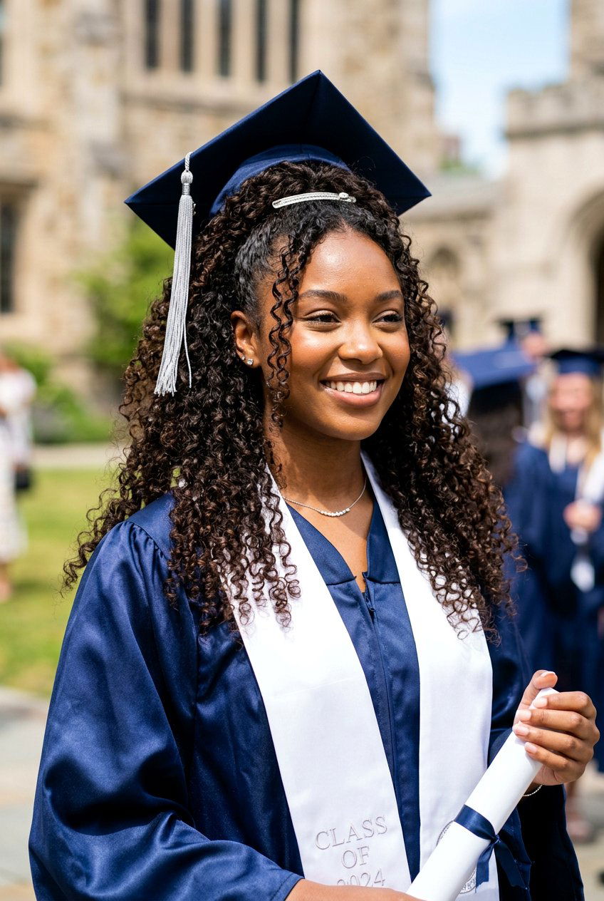 Half Up Half Down Curly Hair - 20 graduation hairstyles for curly hair - 20 graduation hairstyles for curly hair