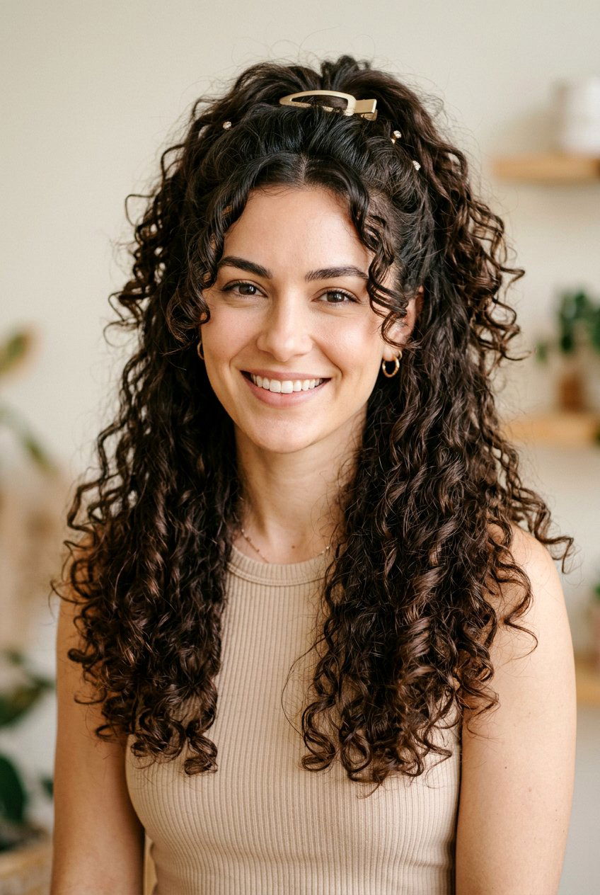 Half Up Half Down Curly Haircut For Heart Shaped Face - 20 curly haircut for heart shaped face - 20 curly haircut for heart shaped face