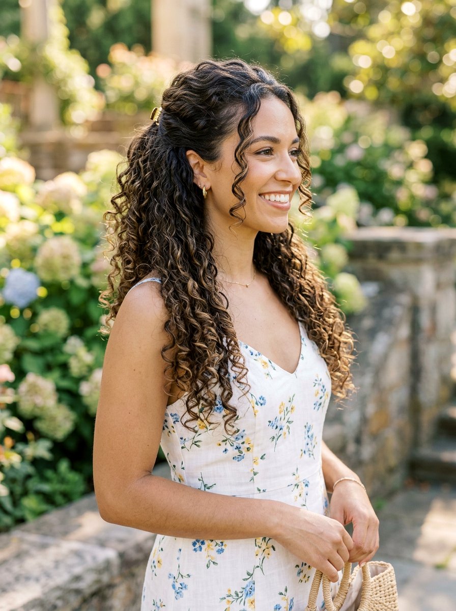 Half Up Half Down Curly Hairstyle - 20 quick hairstyle for medium curls - 20 quick hairstyle for medium curls