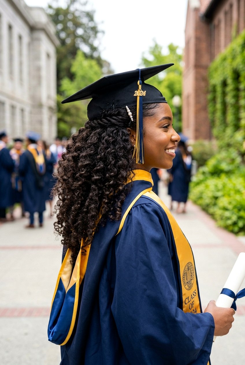 Half Up Half Down Curly Hairstyle - 20 graduation cap hairstyles - 20 graduation cap hairstyles