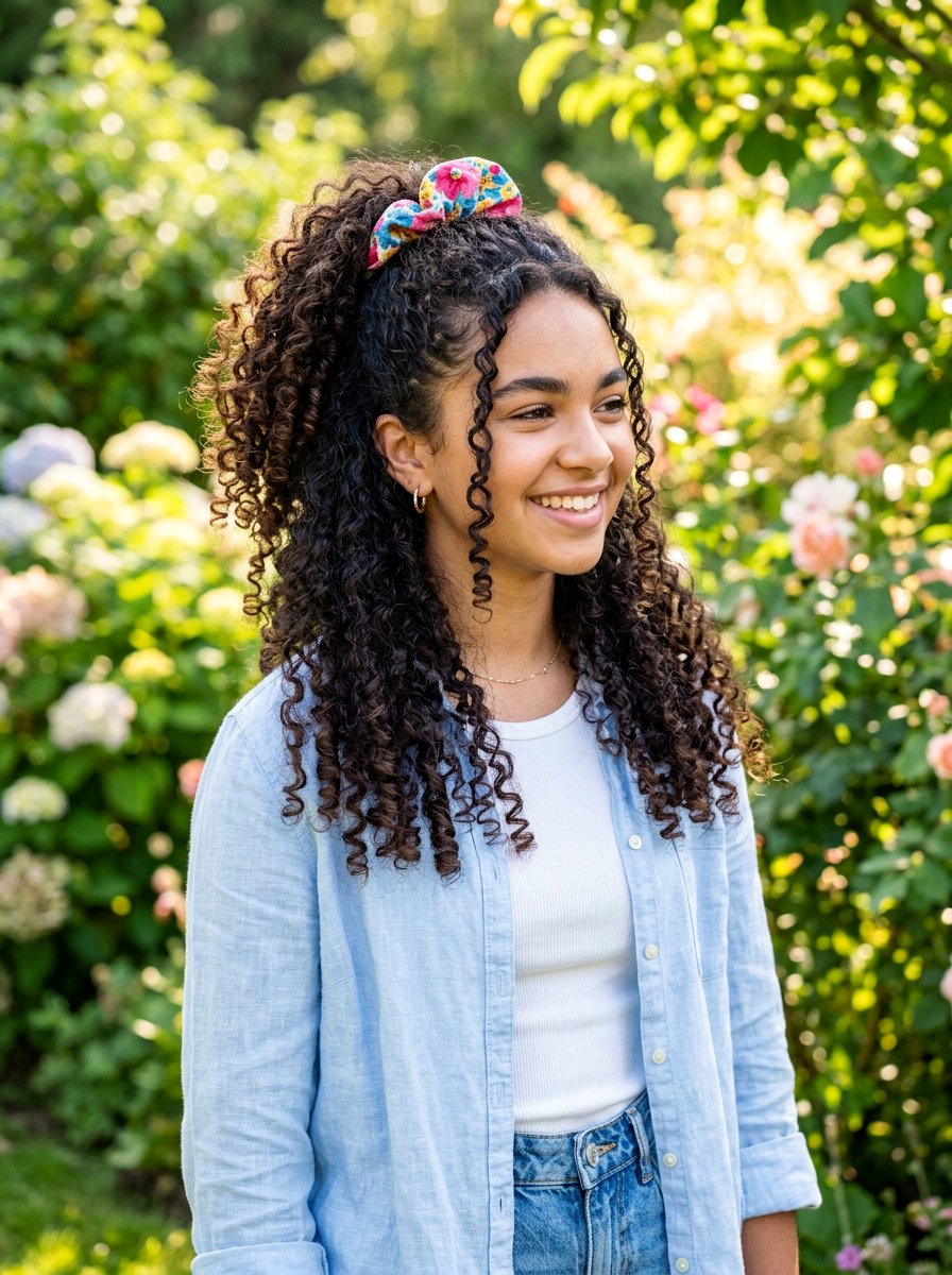 Half Up Half Down Curly Ponytail - 20 cute hairstyle for teenage girls curls - 20 cute hairstyle for teenage girls curls