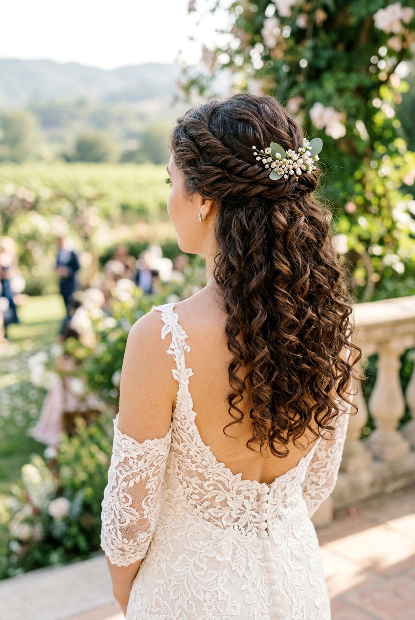 Half Up Half Down Curly Wedding Hair - 20 wedding hairstyles for curly natural hair - 20 wedding hairstyles for curly natural hair