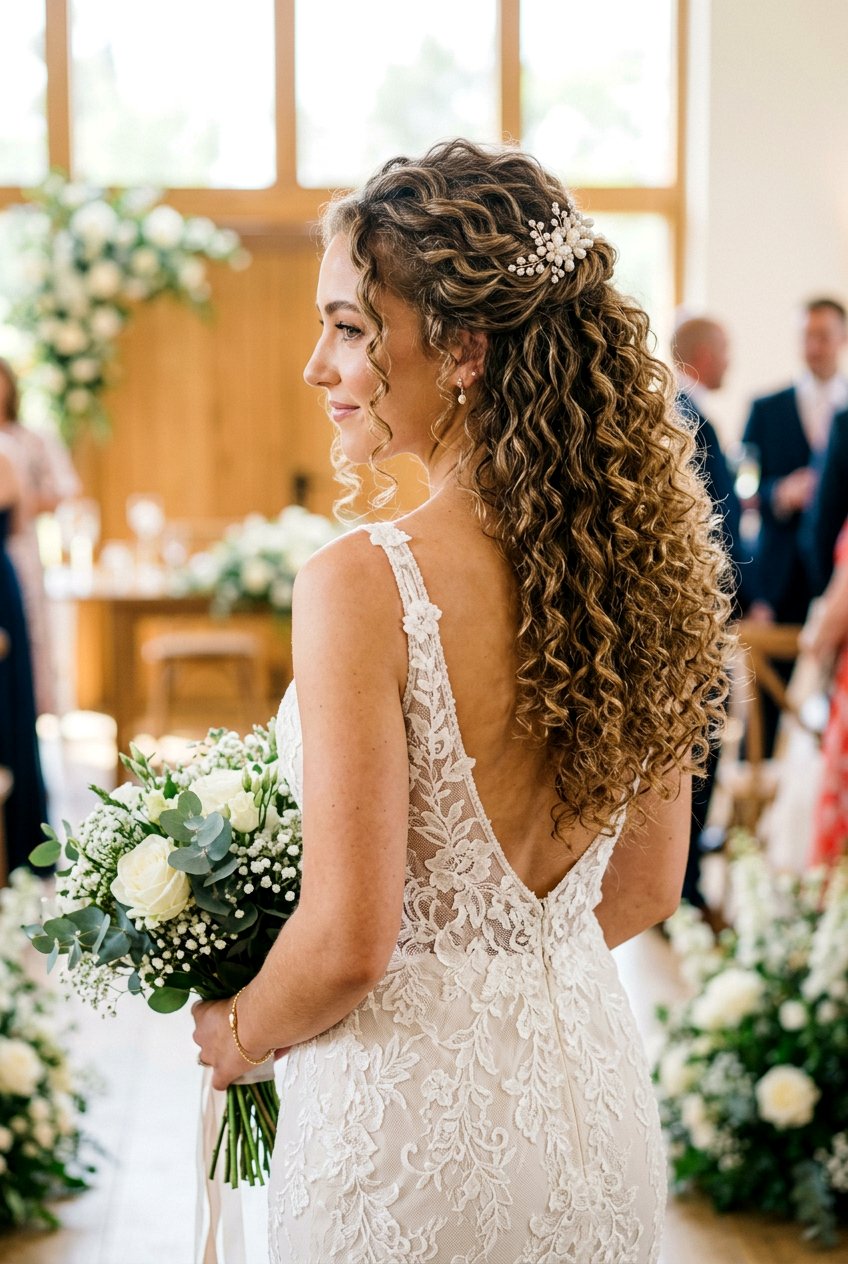 Half Up Half Down Curly Wedding Hair - 20 bridal hairstyle for long curly hair - 20 bridal hairstyle for long curly hair