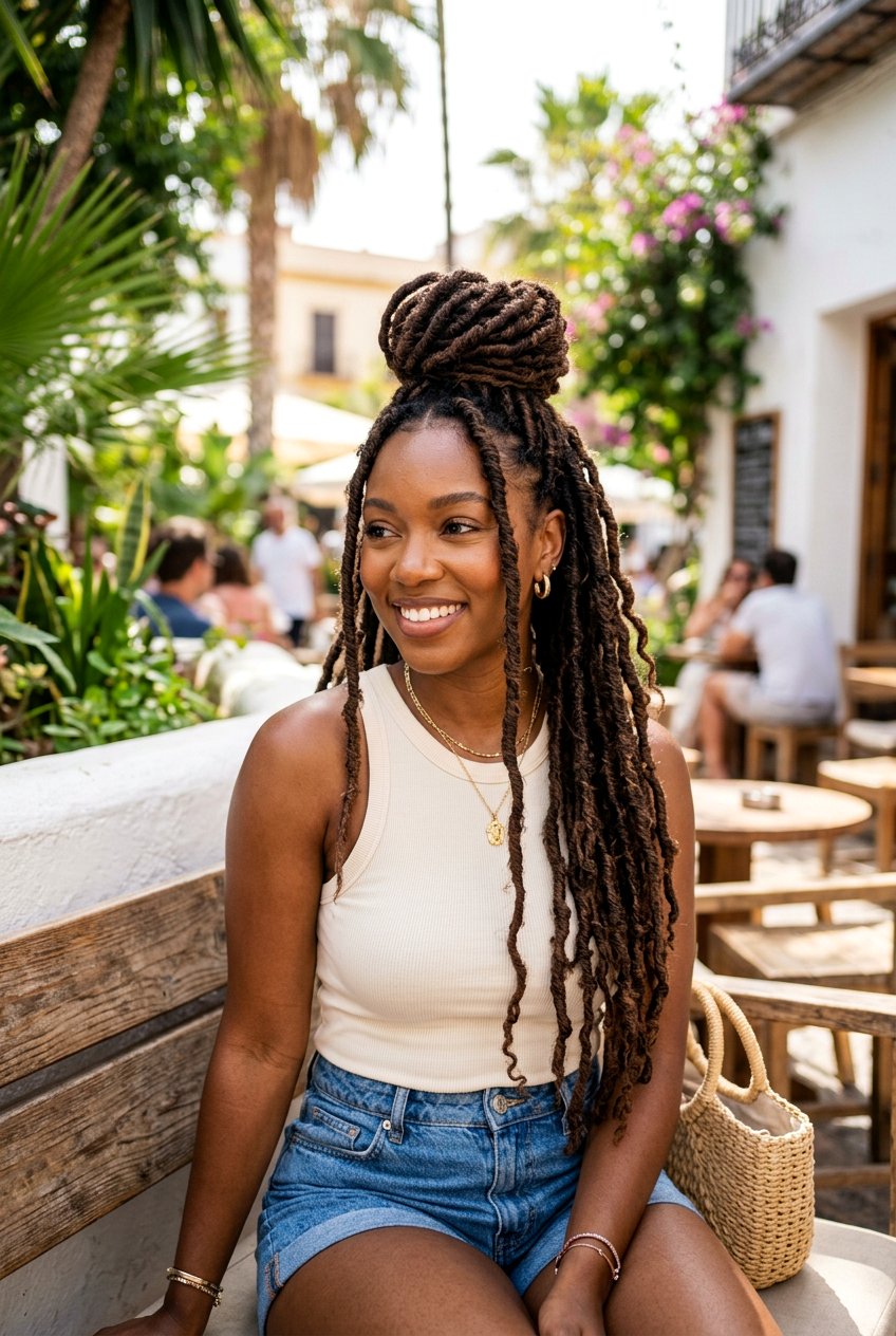 Half Up Half Down Distressed Faux Locs - 20 distressed faux loc styles - 20 distressed faux loc styles