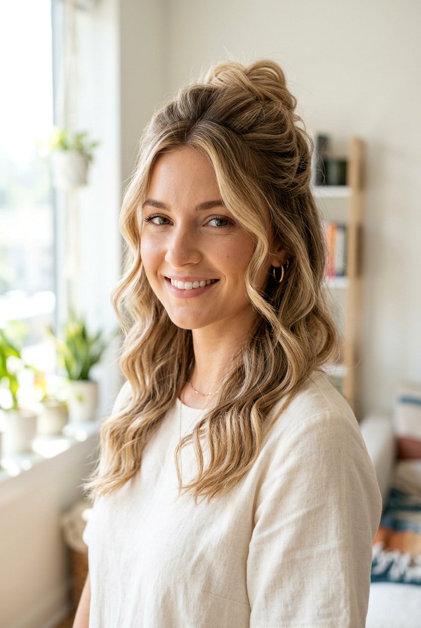 Half Up Half Down Face Framing - 20 hairstyles for heart shaped faces - 20 hairstyles for heart shaped faces