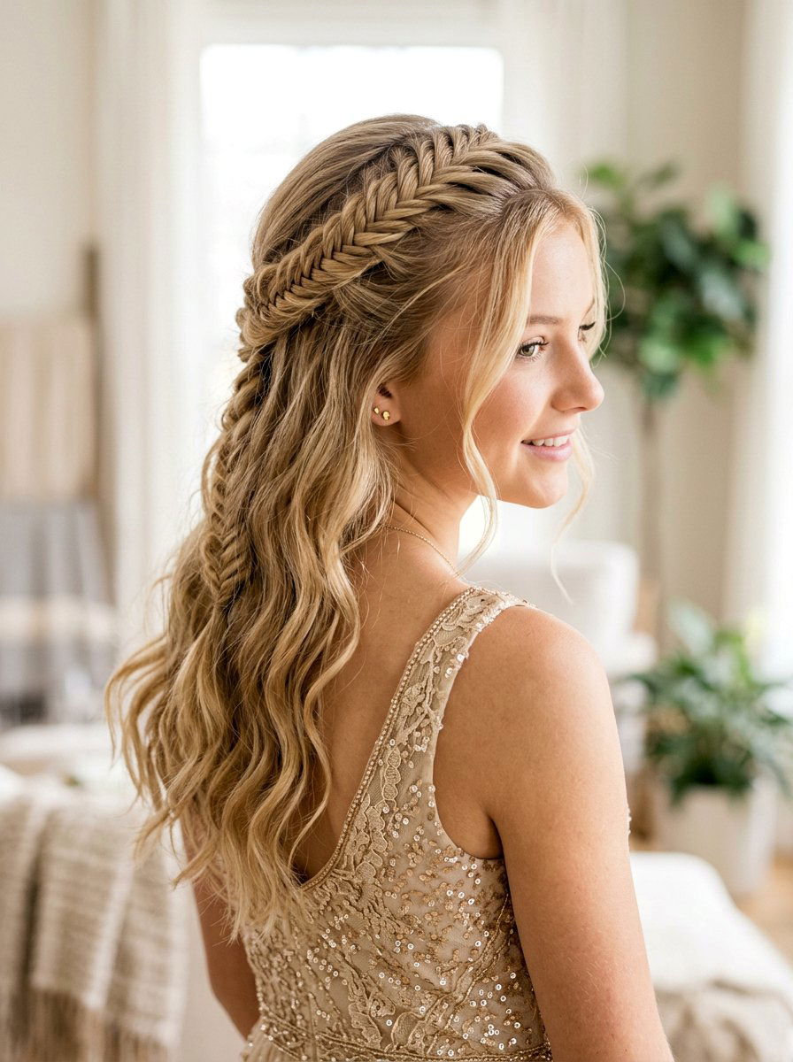 Half Up Half Down Fishtail Braid - 20 homecoming half up hairstyle - 20 homecoming half up hairstyle