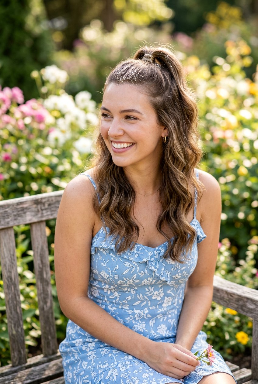 Half Up Half Down Glitter Ponytail - 20 birthday hairstyle with glitter ponytail - 20 birthday hairstyle with glitter ponytail