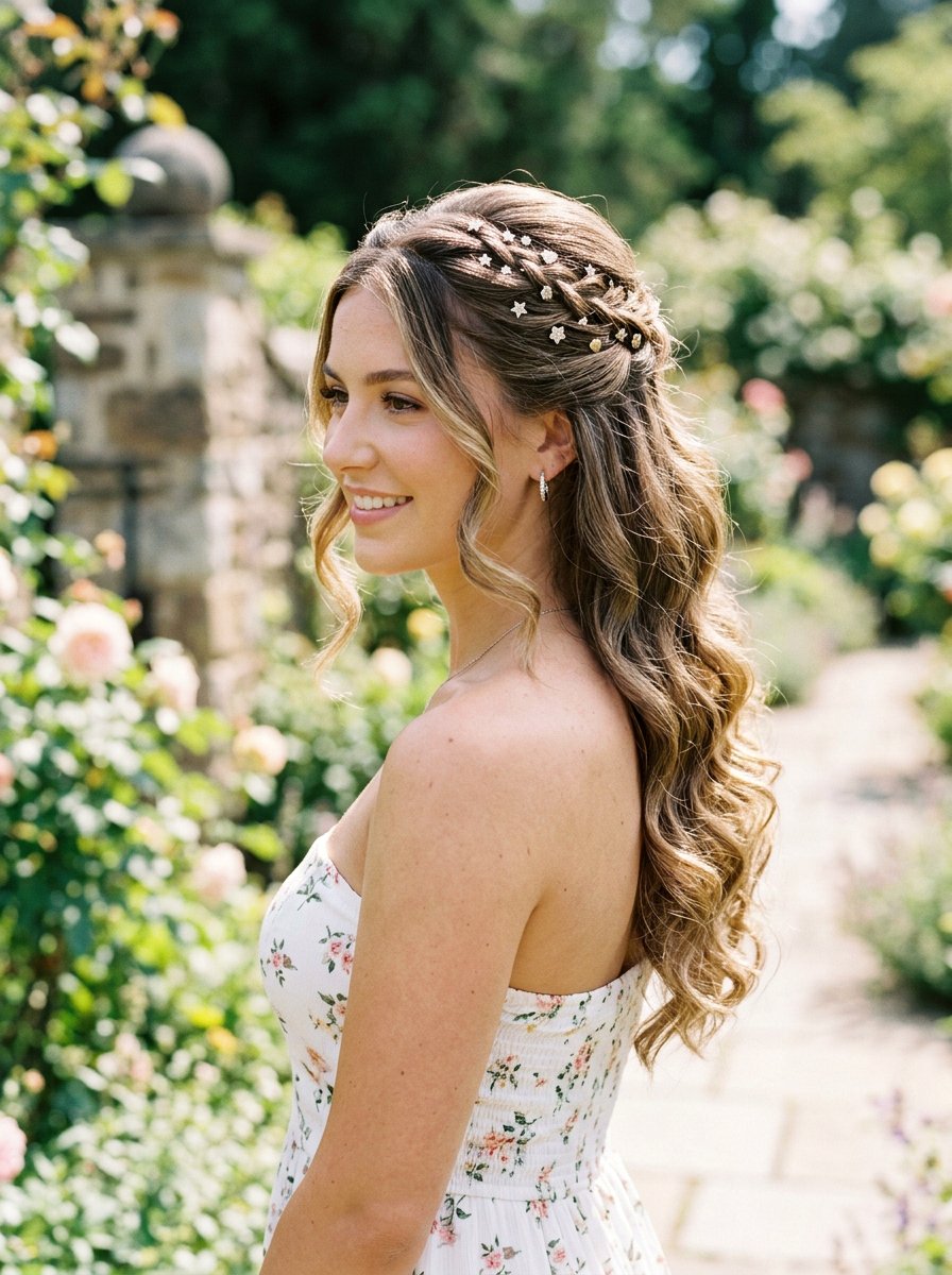 Half Up Half Down Hair With Glitter Clips - 20 party hairstyle with glitter clips - 20 party hairstyle with glitter clips