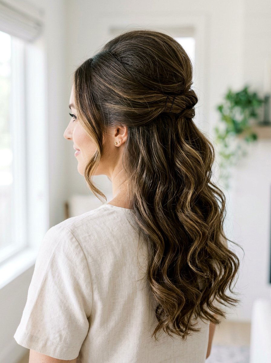 Half Up Half Down Hairstyle With Volume - 20 hairstyle to reduce width of face - 20 hairstyle to reduce width of face