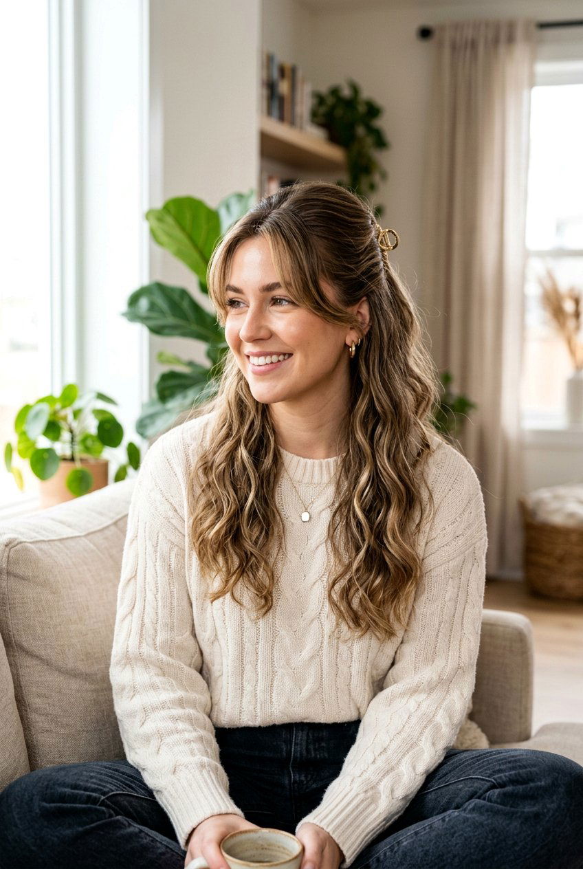 Half Up Half Down Hairstyle for Moms - 20 easy hairstyles for moms - 20 easy hairstyles for moms