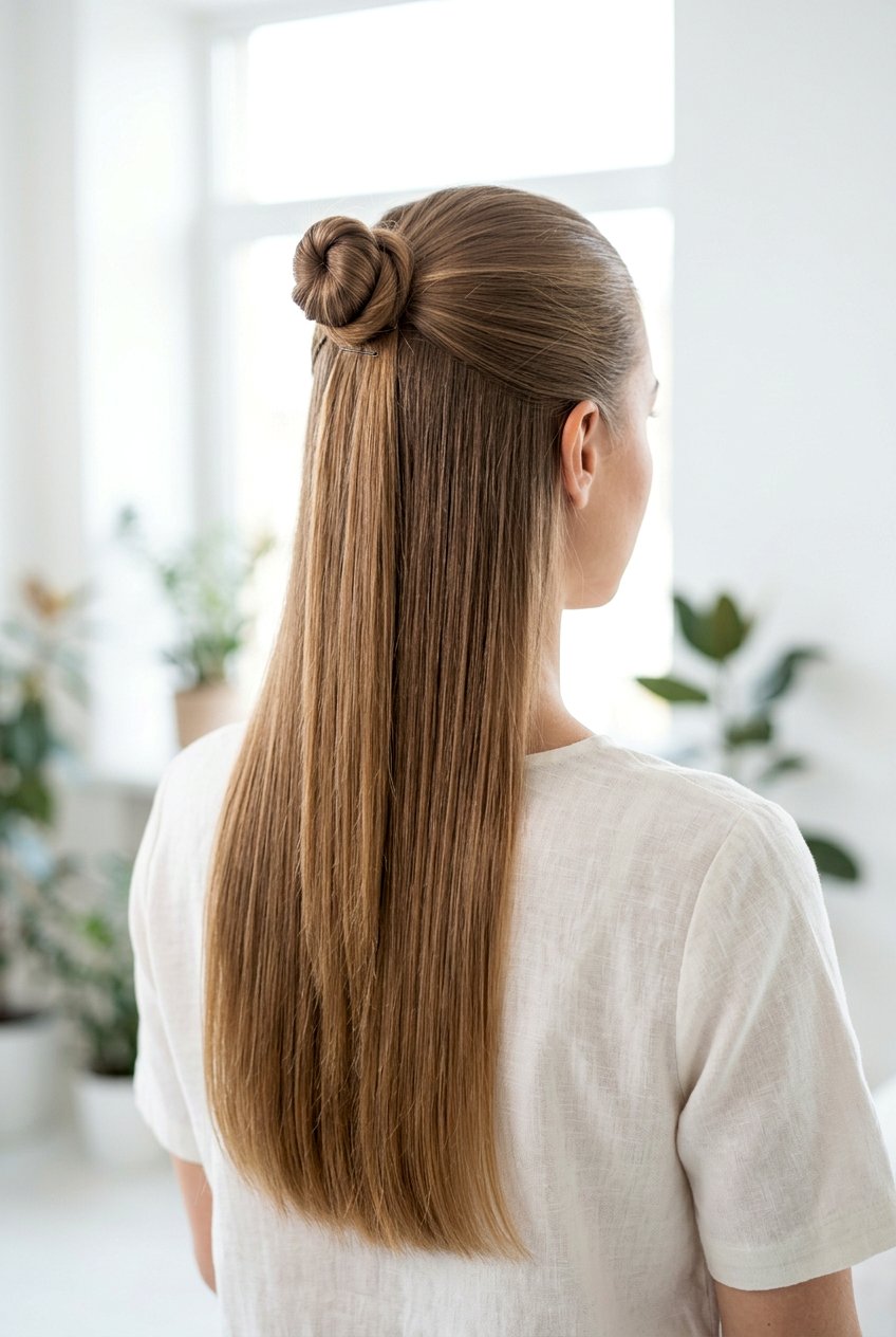 Half Up Half Down Knot - 20 hairstyles for straight hair - 20 hairstyles for straight hair