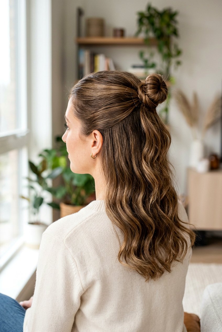 Half Up Half Down Knot - 20 office hairstyles for women - 20 office hairstyles for women