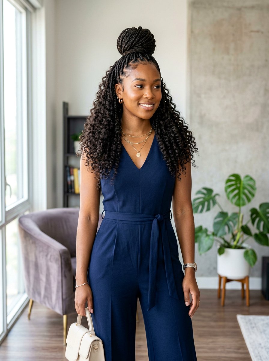 Half Up Half Down Knotless Braids With Curls - 20 knotless braids with curls - 20 knotless braids with curls