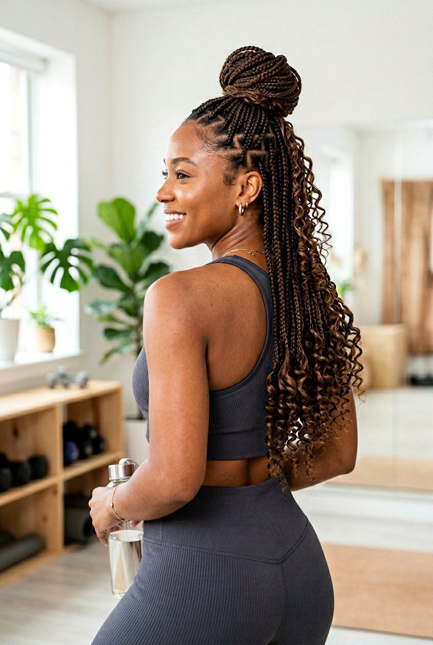 Half Up Half Down Knotless Braids With Curly Ends - 20 knotless braids with curly ends for women - 20 knotless braids with curly ends for women