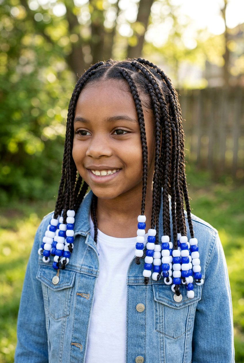 Half Up Half Down Knotless Braids with Beads - 20 kids knotless braids with beads - 20 kids knotless braids with beads
