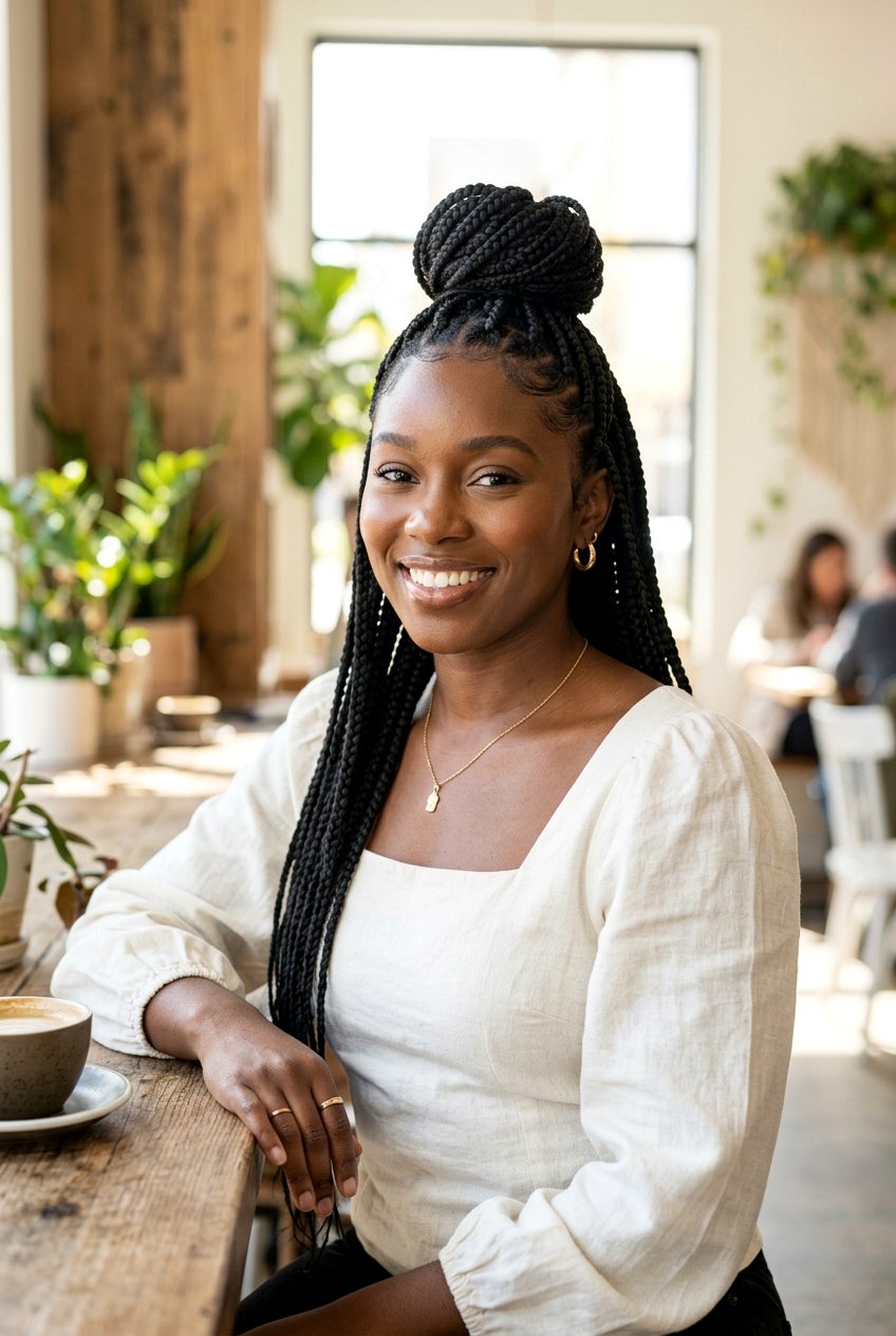 Half Up Half Down Knotless Braids - 20 black women knotless braid ideas - 20 black women knotless braid ideas