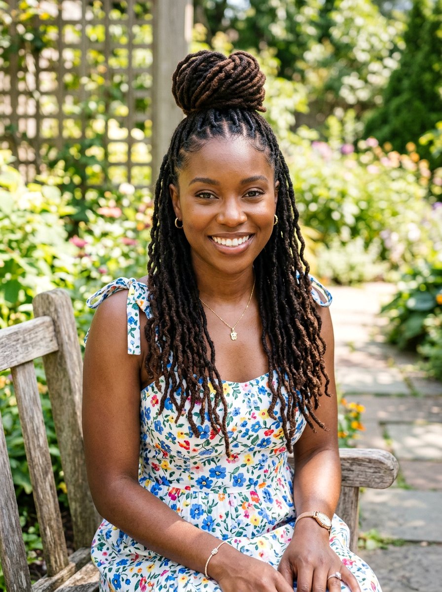 Half Up Half Down Locs - 20 shoulder length loc styles - 20 shoulder length loc styles