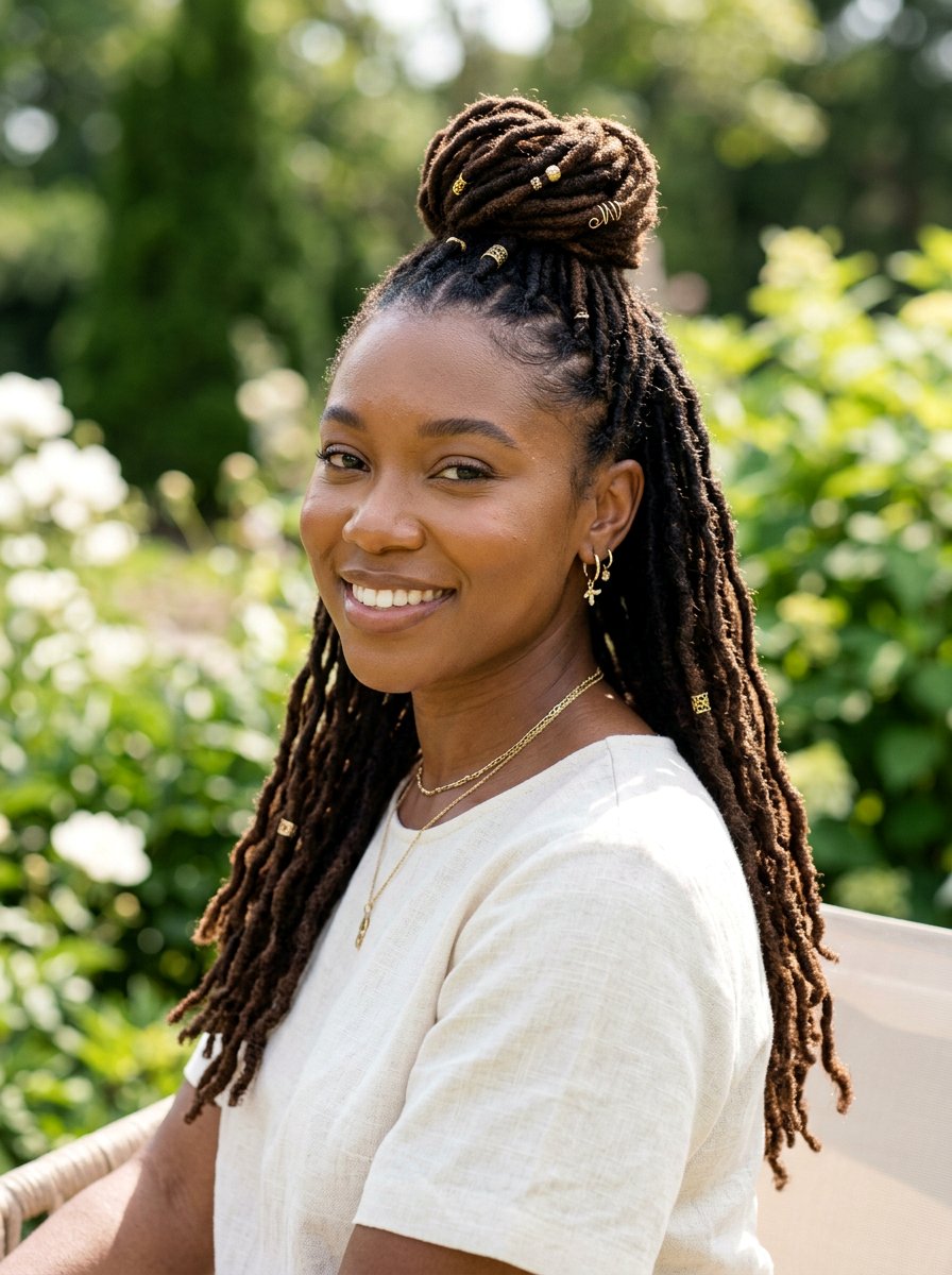 Half Up Half Down Locs - 20 prom hairstyles for locs - 20 prom hairstyles for locs