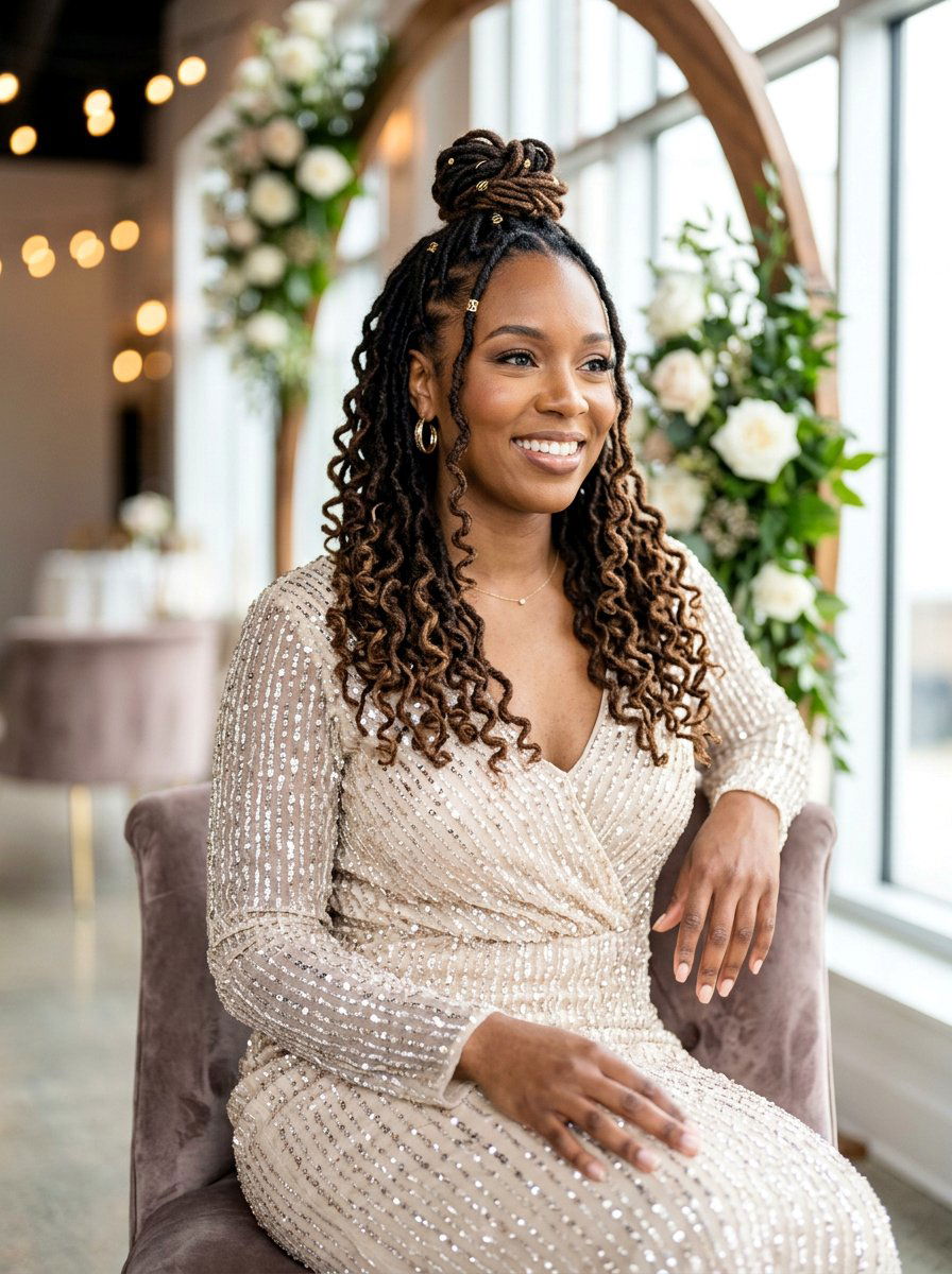 Half Up Half Down Locs - 20 prom loc styles for women - 20 prom loc styles for women