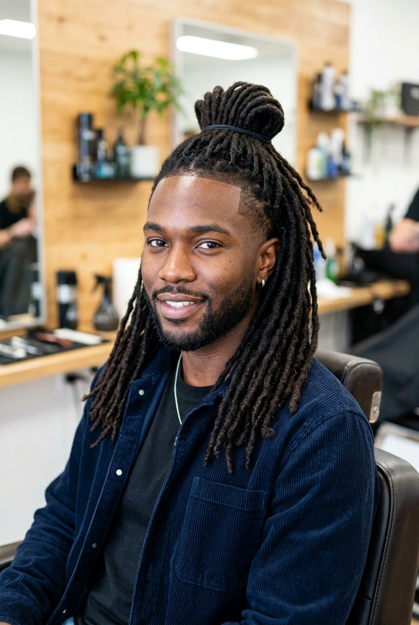 Half Up Half Down Locs - 20 loc ponytail for black men - 20 loc ponytail for black men