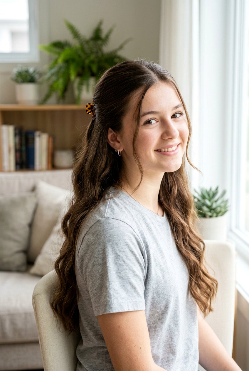 Half Up Half Down Long Hair - 20 school hairstyle for teenage girls with long hair - 20 school hairstyle for teenage girls with long hair