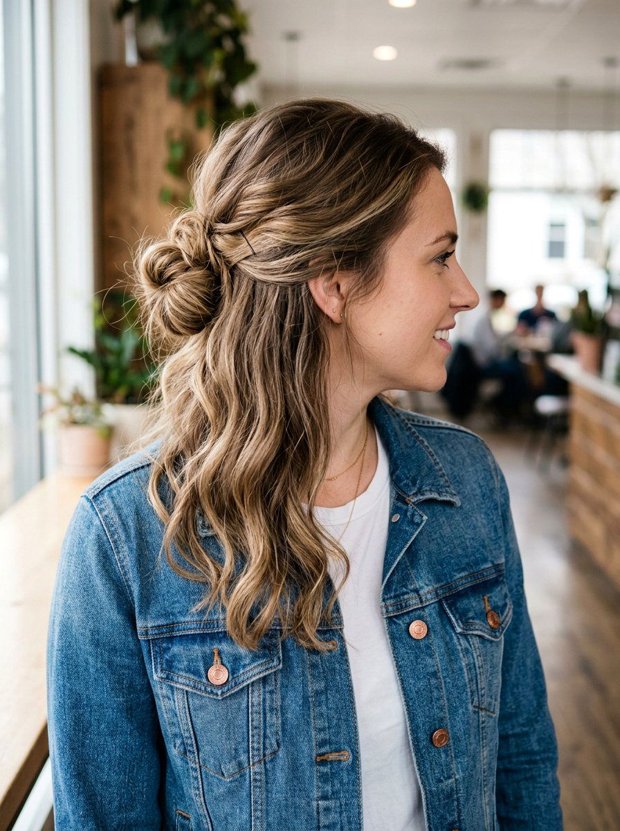 Half Up Half Down Low Bun - 20 classy low bun hairstyle ideas - 20 classy low bun hairstyle ideas