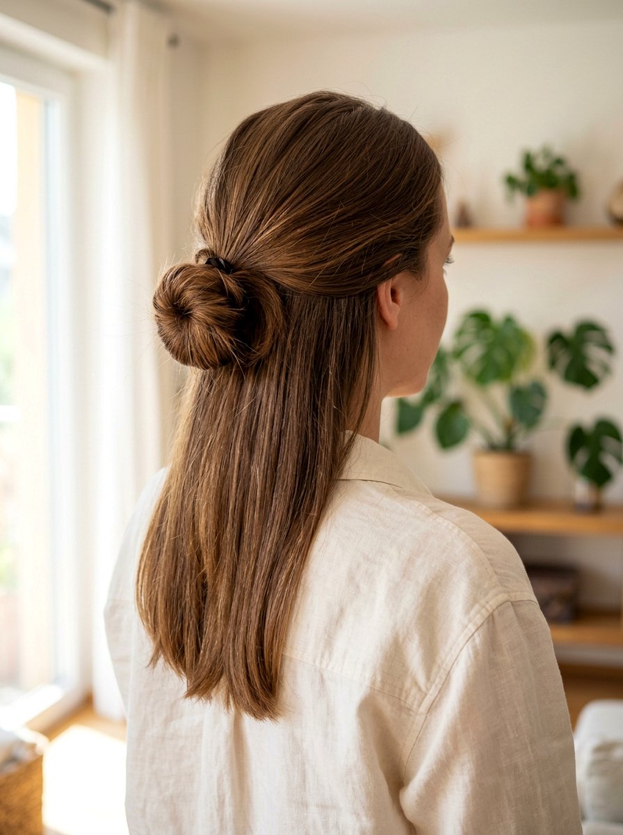 Half Up Half Down Low Bun - 20 interview hairstyle with smooth low bun - 20 interview hairstyle with smooth low bun