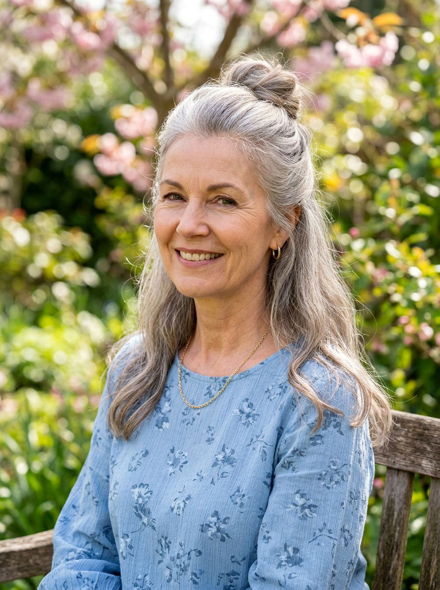 Half Up Half Down Low Bun - 20 classy low bun hairstyle for older women - 20 classy low bun hairstyle for older women