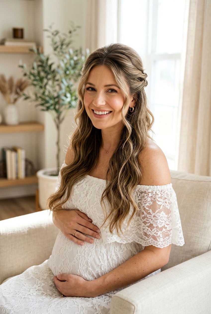Half Up Half Down Maternity Hair - 20 maternity photo shoot hairstyles - 20 maternity photo shoot hairstyles