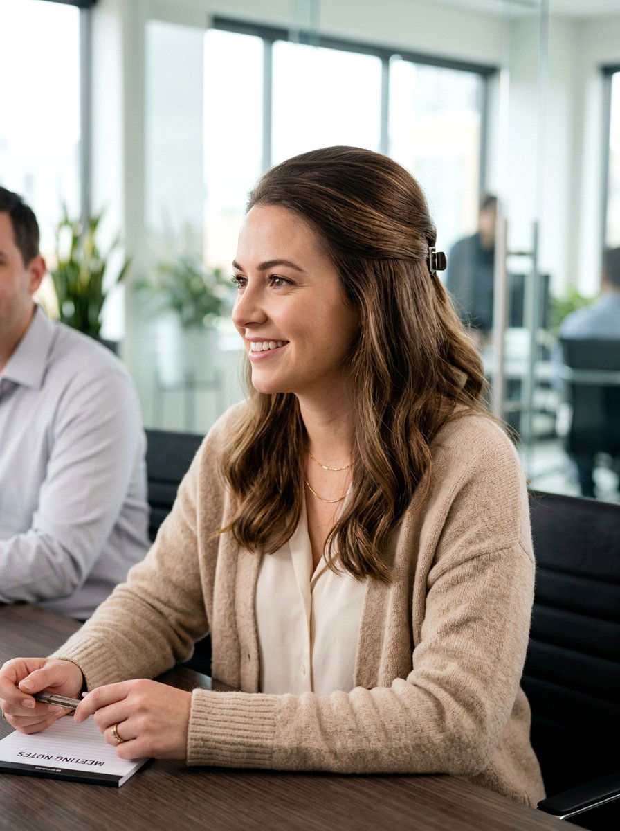 Half Up Half Down Meeting Hairstyle - 20 easy meeting hairstyle for women - 20 easy meeting hairstyle for women