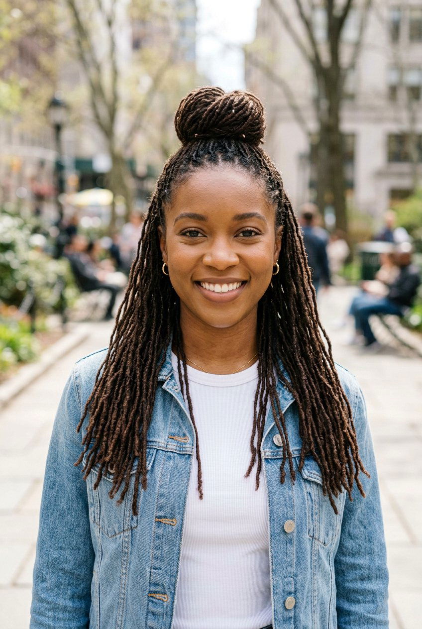 Half Up Half Down Microlocs - 20 microlocs hairstyle ideas - 20 microlocs hairstyle ideas