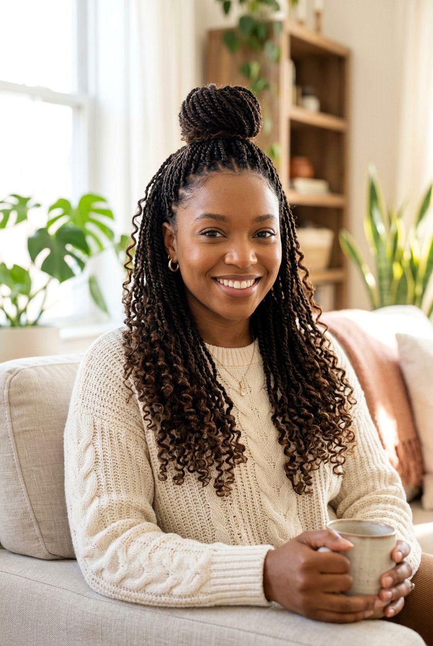 Half Up Half Down Mini Twists With Curly Ends - 20 mini twists with curly ends - 20 mini twists with curly ends