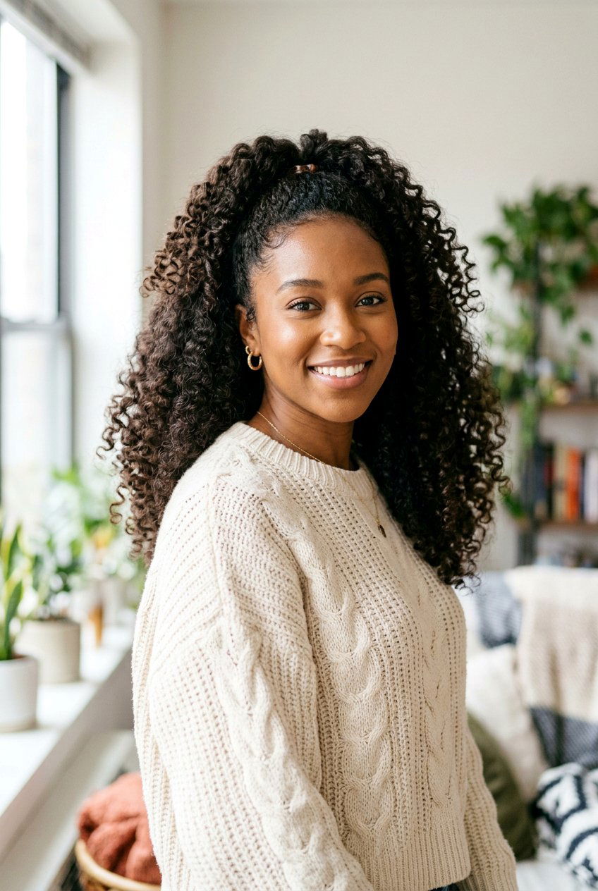 Half Up Half Down Natural Curls - 20 curly ponytail for natural hair - 20 curly ponytail for natural hair